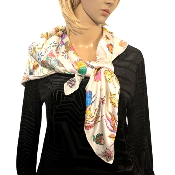 Hand painted signed silk/Satin scarf tropical fish one of a kind Original Spring - Picture 12 of 16